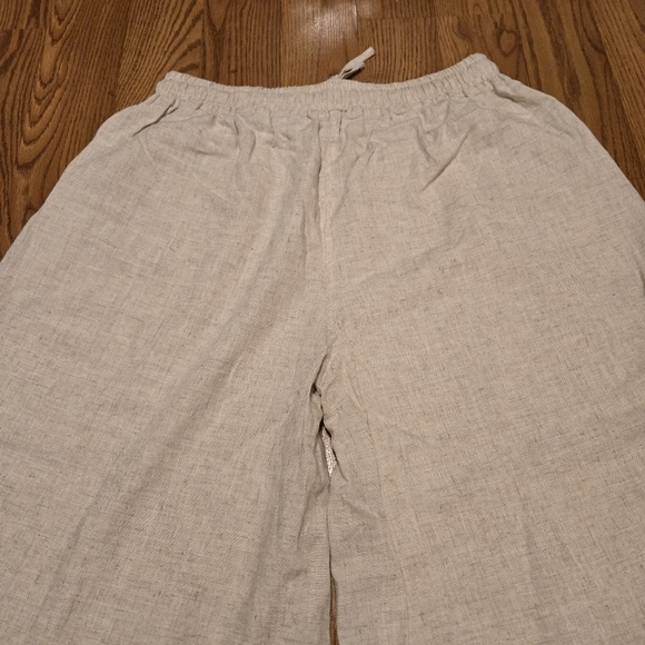 Youga Wide Leg Ankle Pants Cream Beach Casual Classic Boho Linen Cotton XL New - Picture 13 of 16